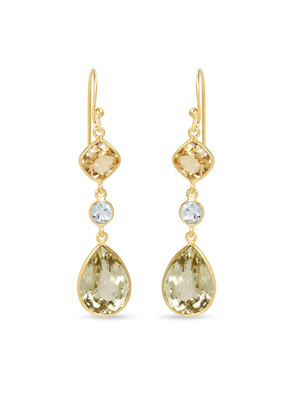 Citrine, Blue Topaz & Lemon Quartz Drop Earrings