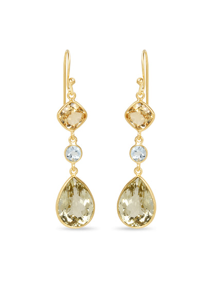 Citrine, Blue Topaz & Lemon Quartz Drop Earrings