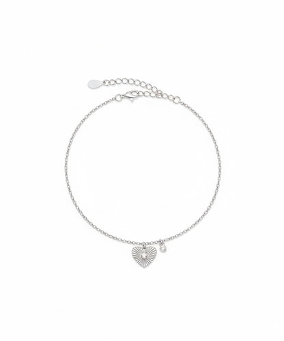 Silver Textured Sunburst Heart and CZ Dangle Bracelet