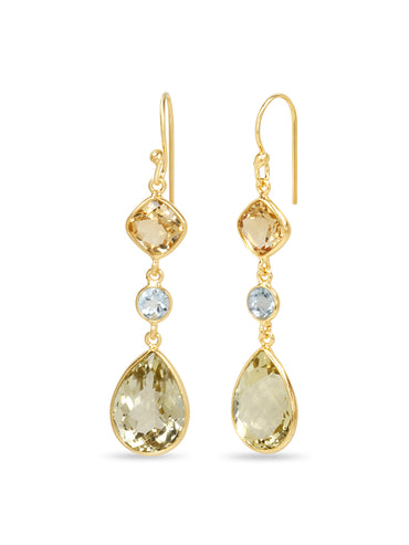 Citrine, Blue Topaz & Lemon Quartz Drop Earrings