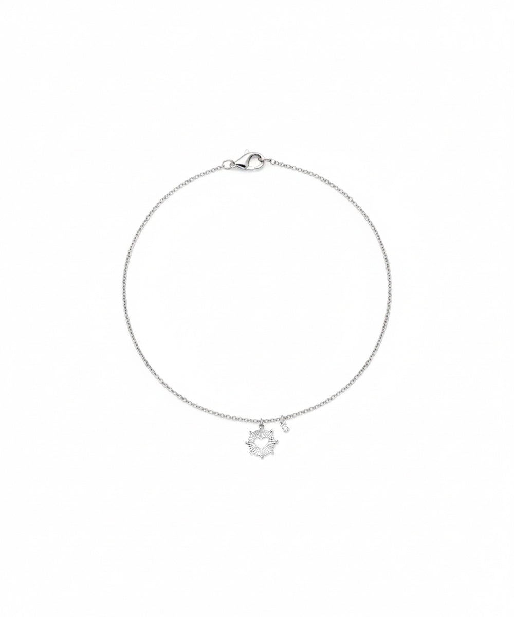 Silver Starburst Heart Dangle Bracelet