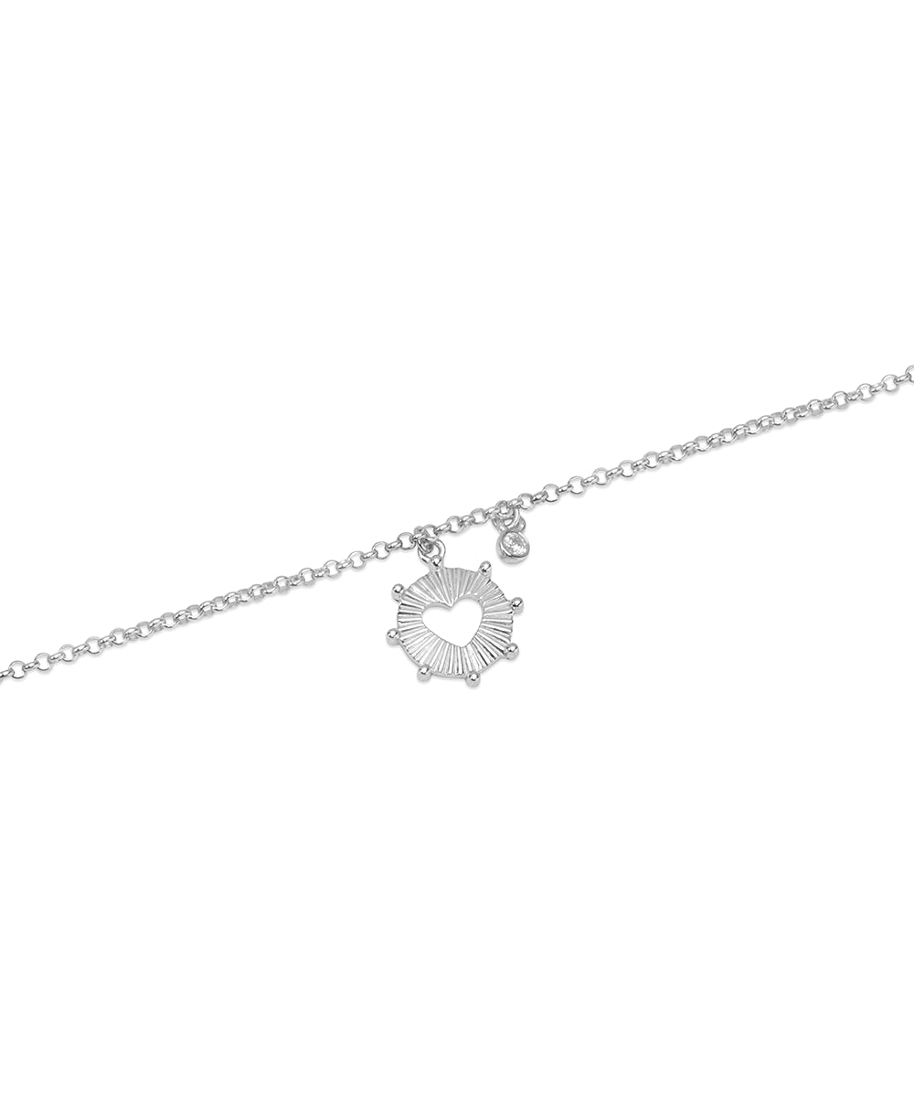 Silver Starburst Heart Dangle Bracelet