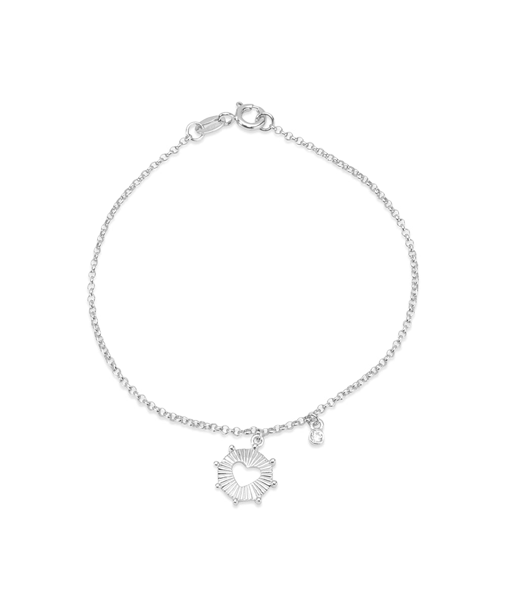 Silver Starburst Heart Dangle Bracelet