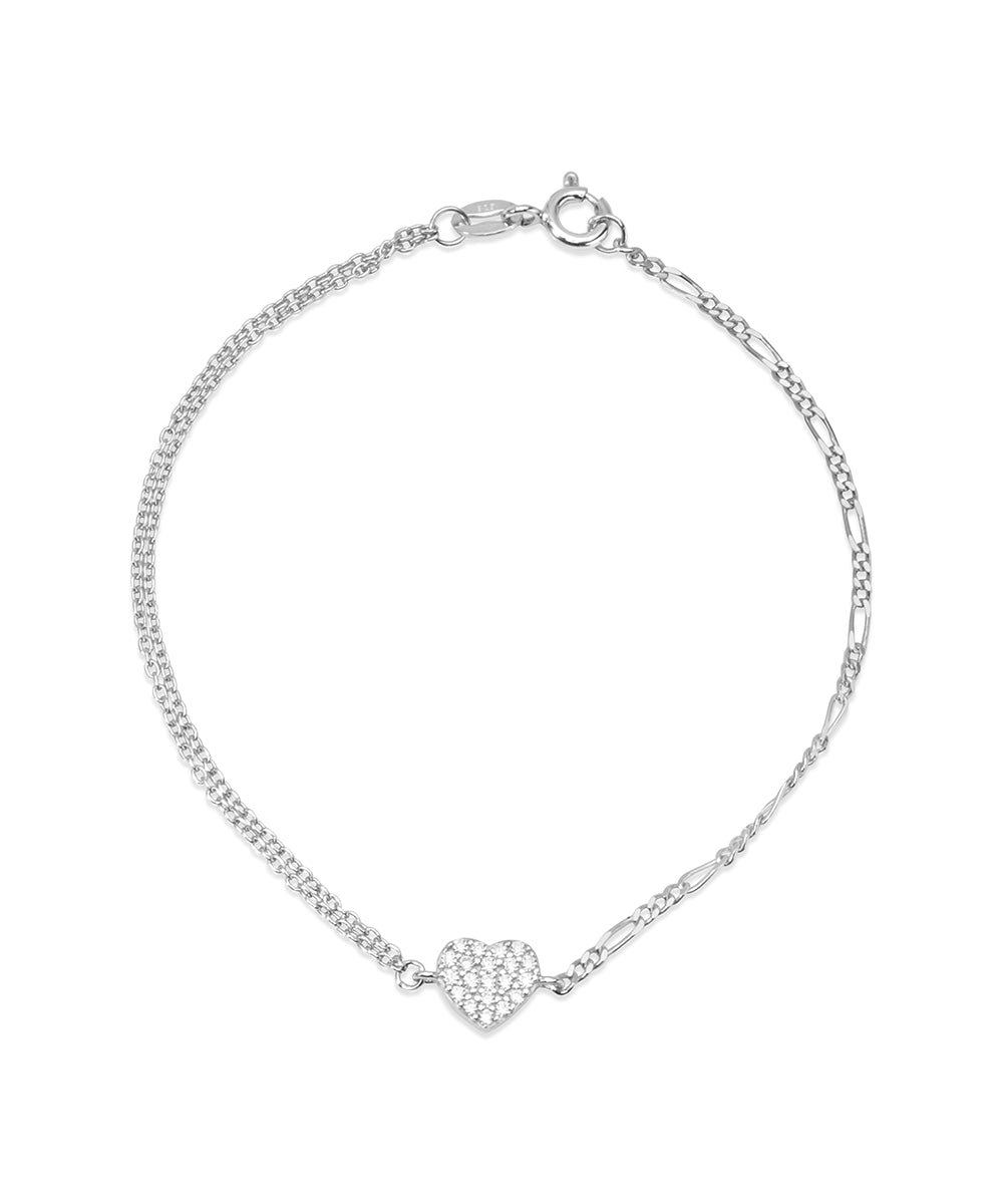 Silver Duality Heart Link Bracelet