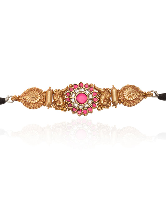 Silver Statement Choker with Intricate Kundan Flower
