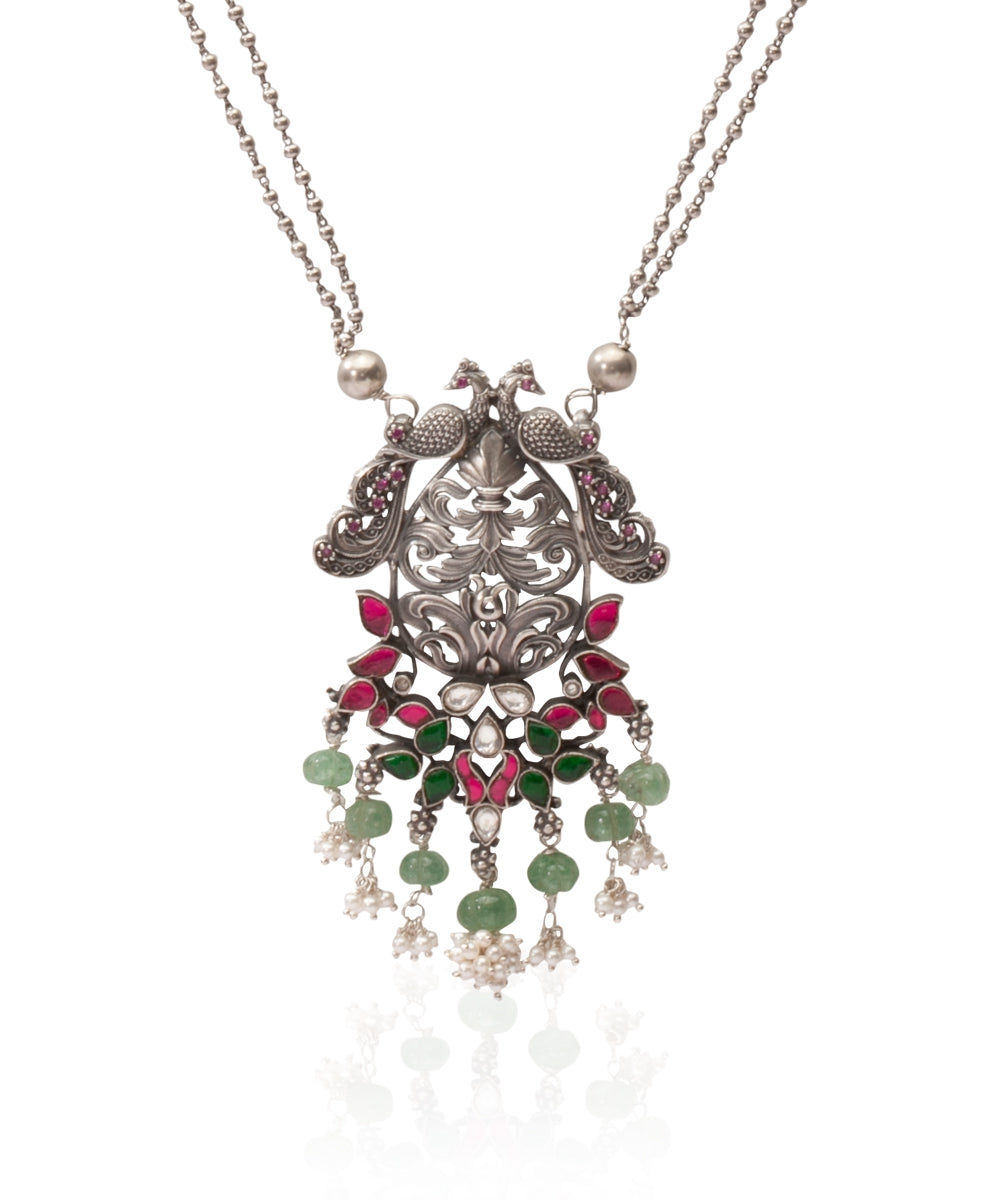 Silver Tribal Peacock Pendant Necklace