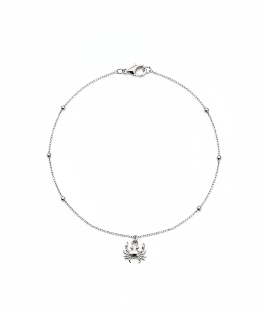 Silver Bead Station Chain Crab Anklet