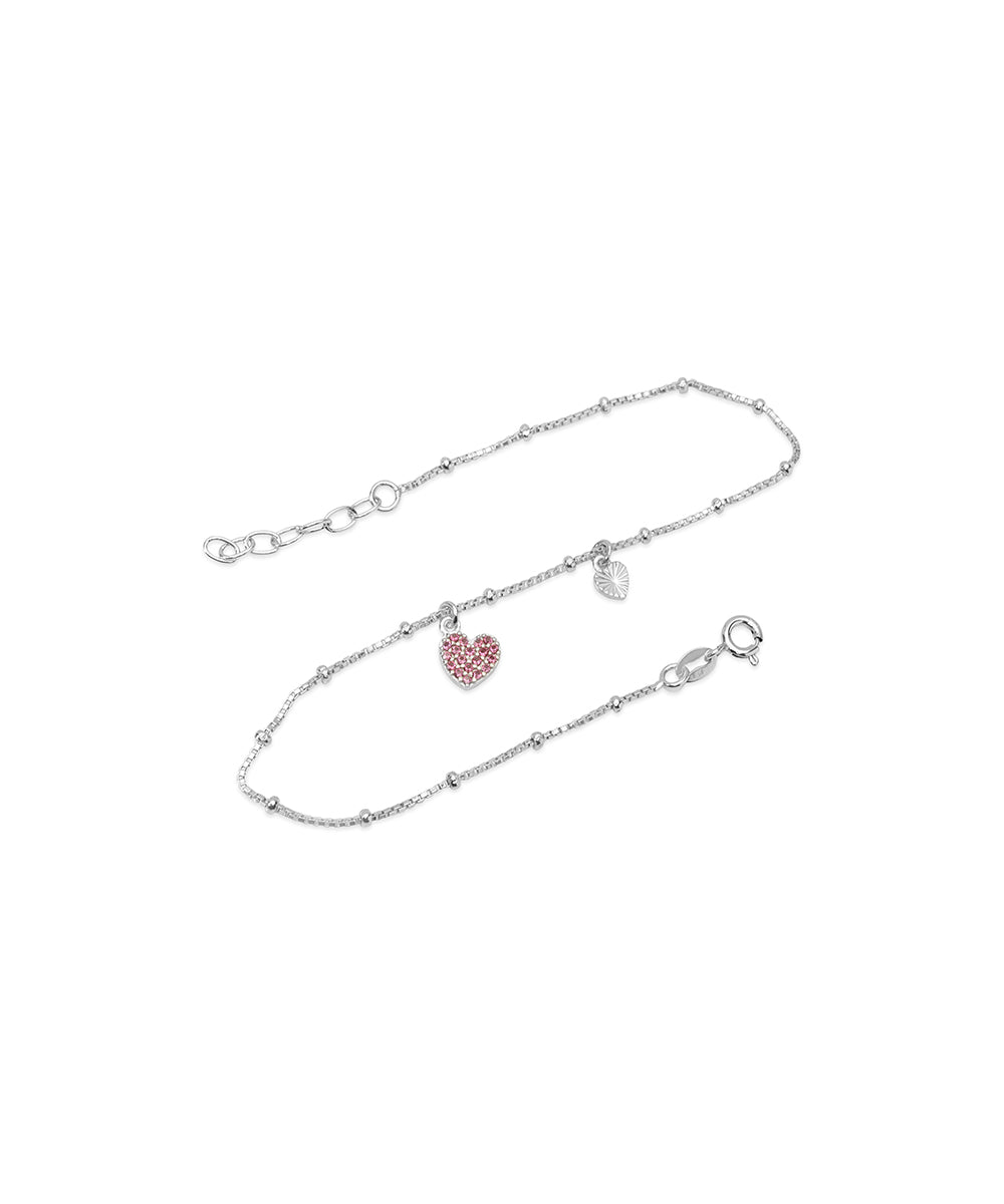 Silver Love & Luck Charm Beaded Chain Anklet