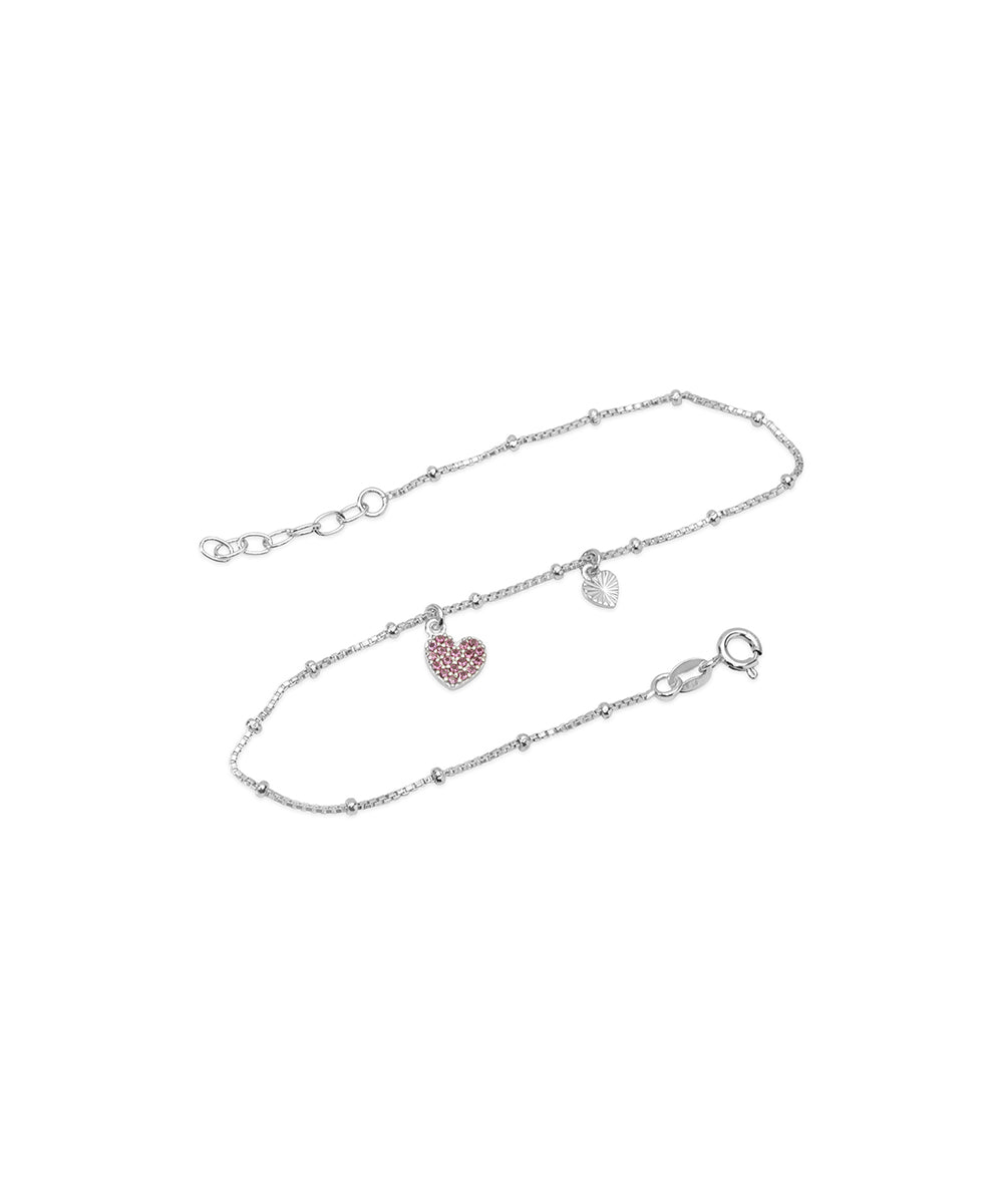 Silver Love & Luck Charm Beaded Chain Anklet