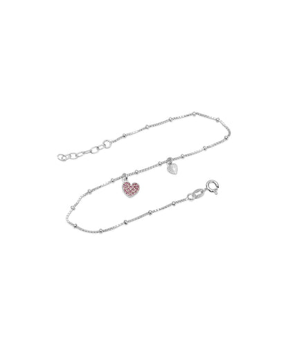 Silver Love & Luck Charm Beaded Chain Anklet