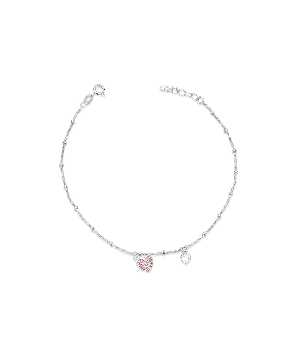 Silver Love & Luck Charm Beaded Chain Anklet