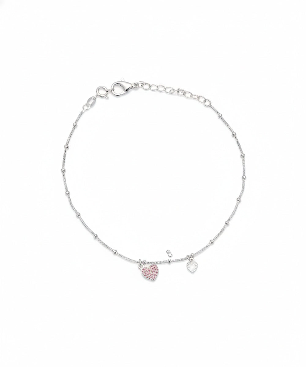 Silver Love & Luck Charm Beaded Chain Anklet