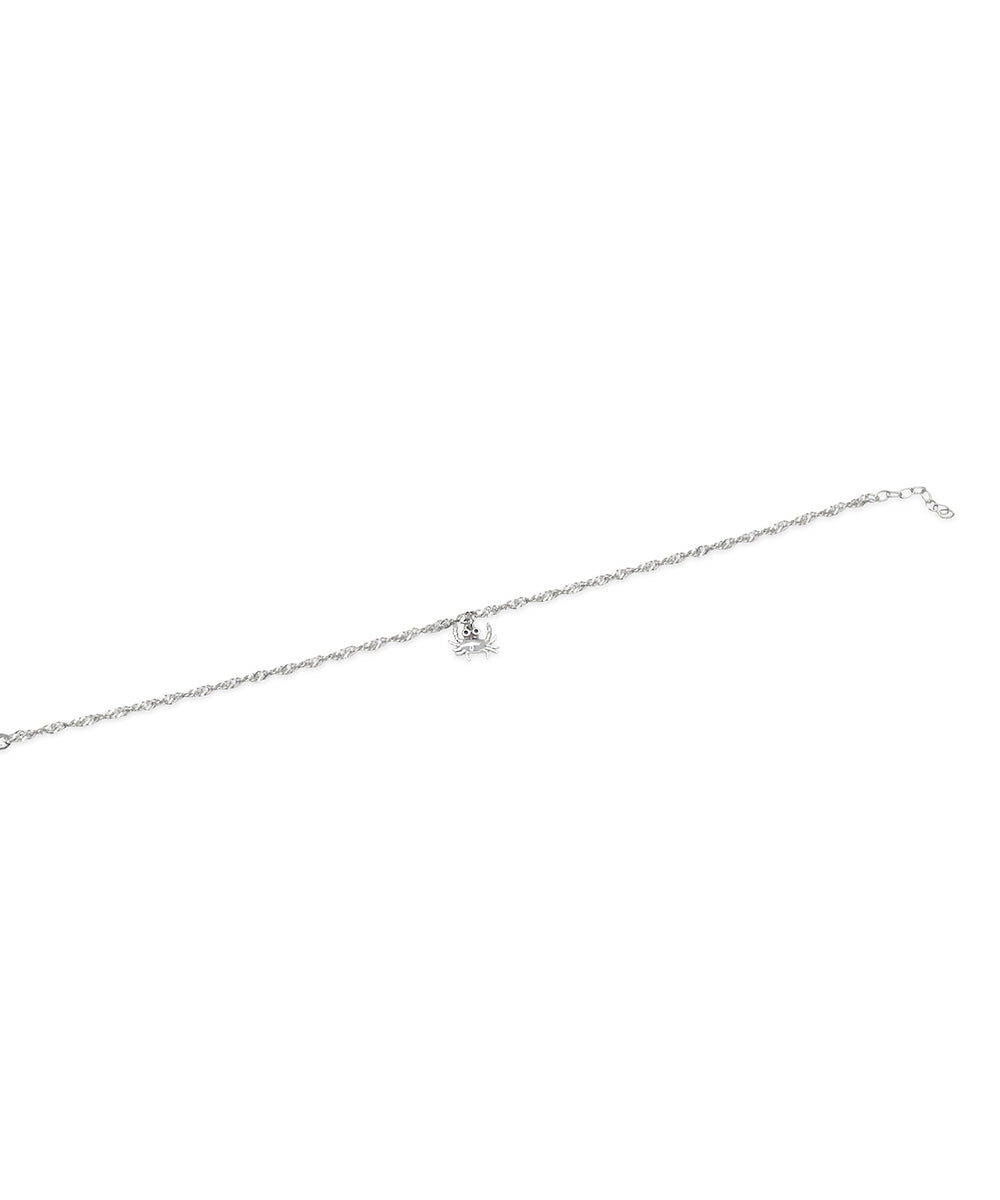 Silver Crab Charm Anklet with Rope Chain
