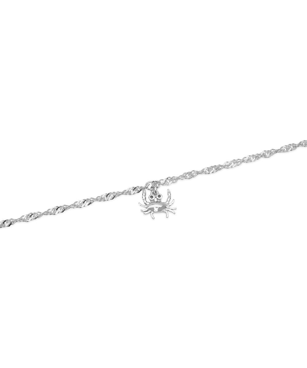 Silver Crab Charm Anklet with Rope Chain