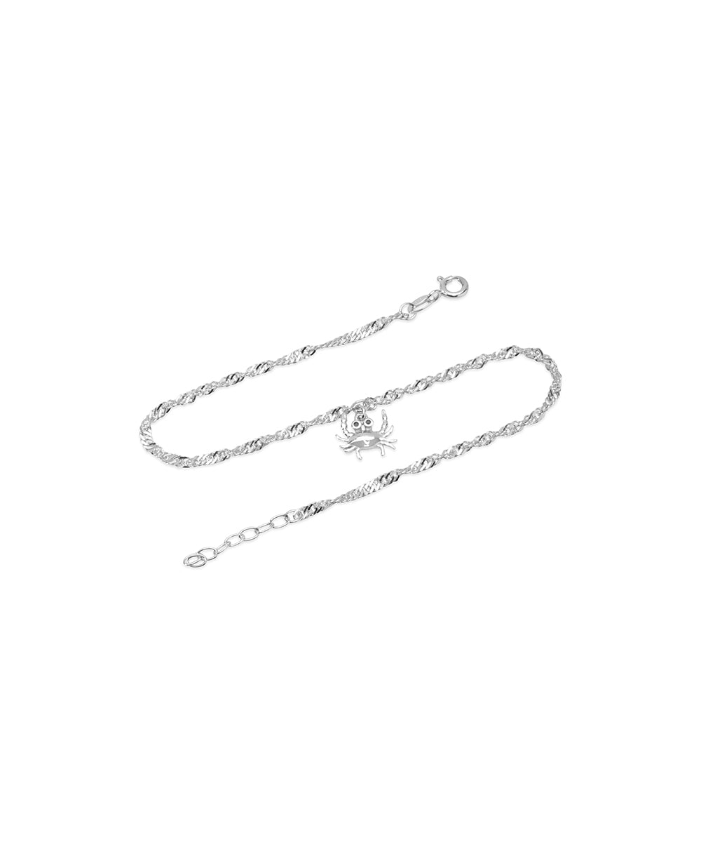 Silver Crab Charm Anklet with Rope Chain