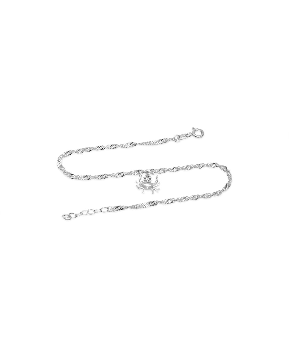 Silver Crab Charm Anklet with Rope Chain