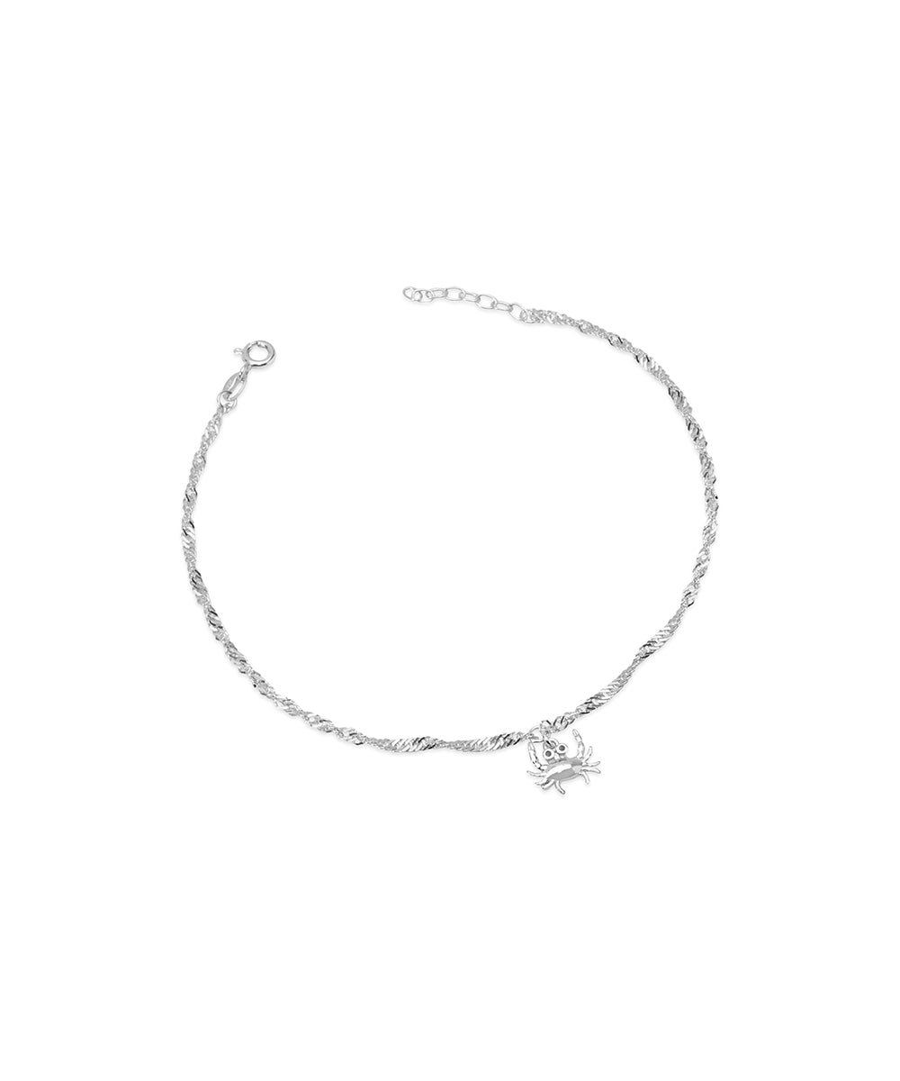 Silver Crab Charm Anklet with Rope Chain