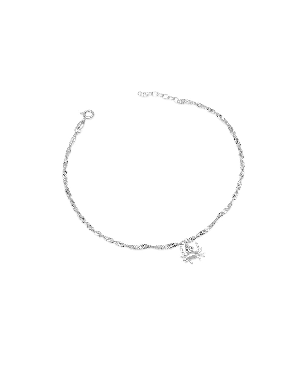 Silver Crab Charm Anklet with Rope Chain