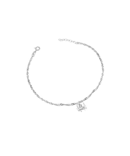 Silver Crab Charm Anklet with Rope Chain