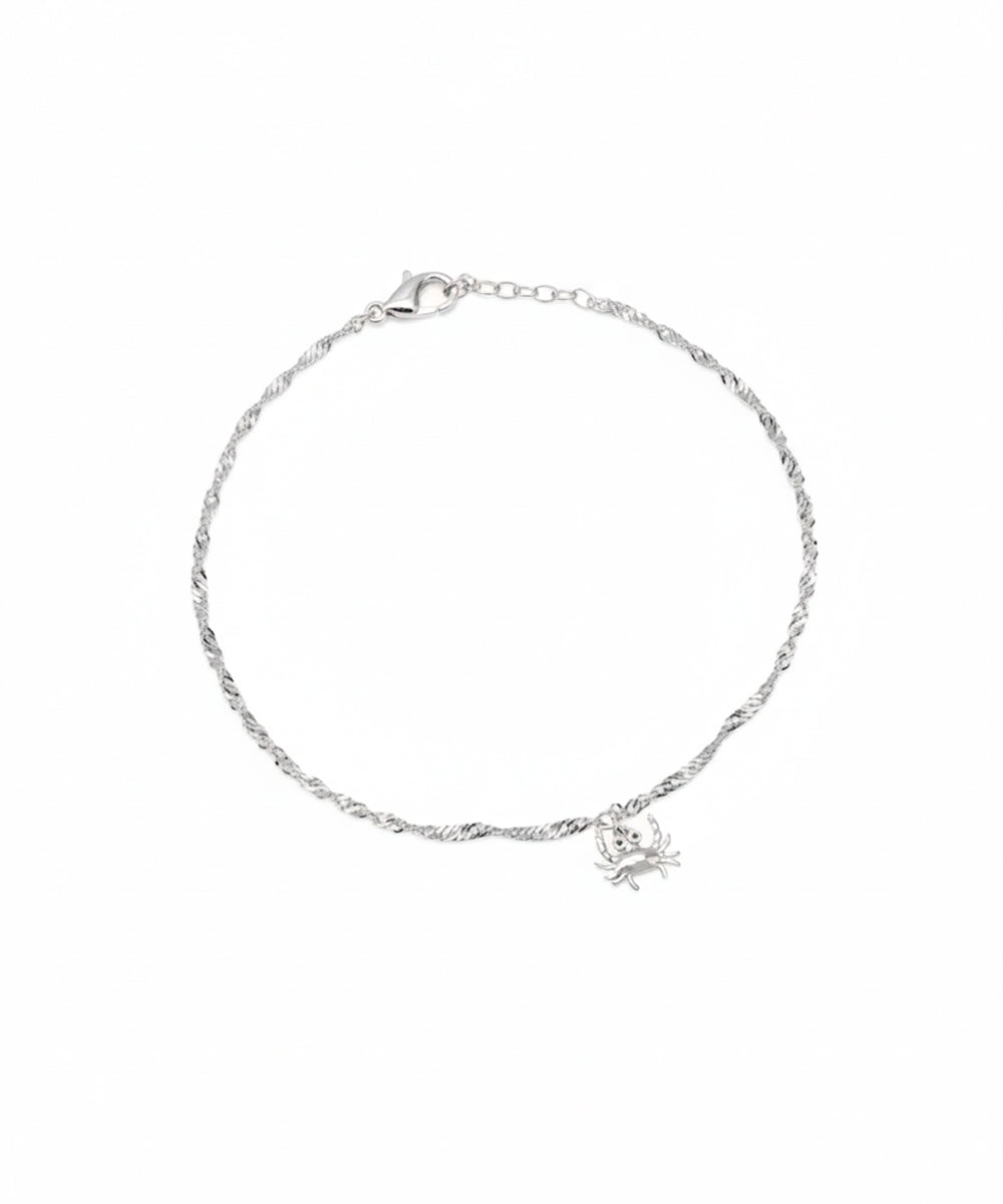 Silver Crab Charm Anklet with Rope Chain