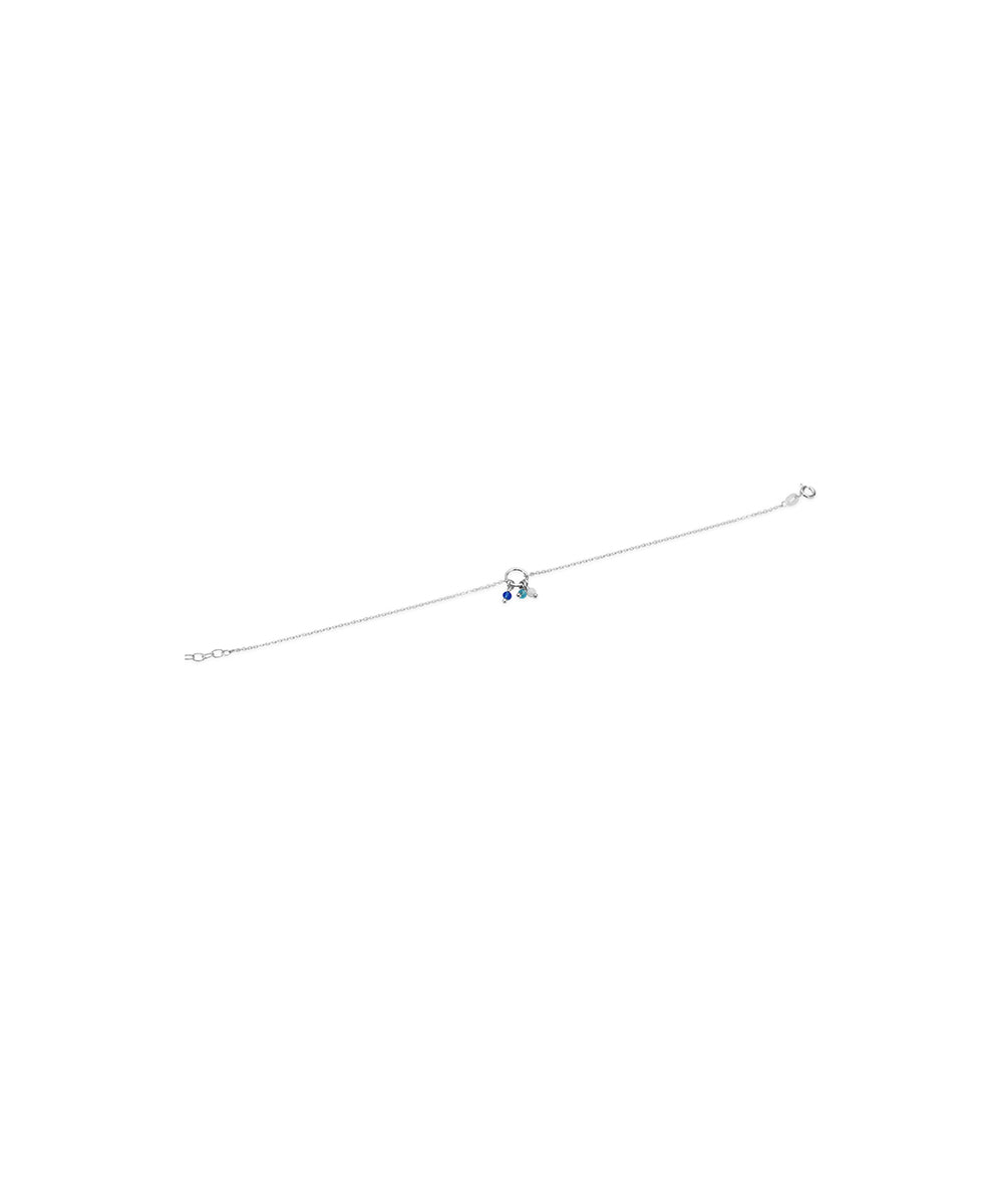 Silver Blue Beads Charm Anklet