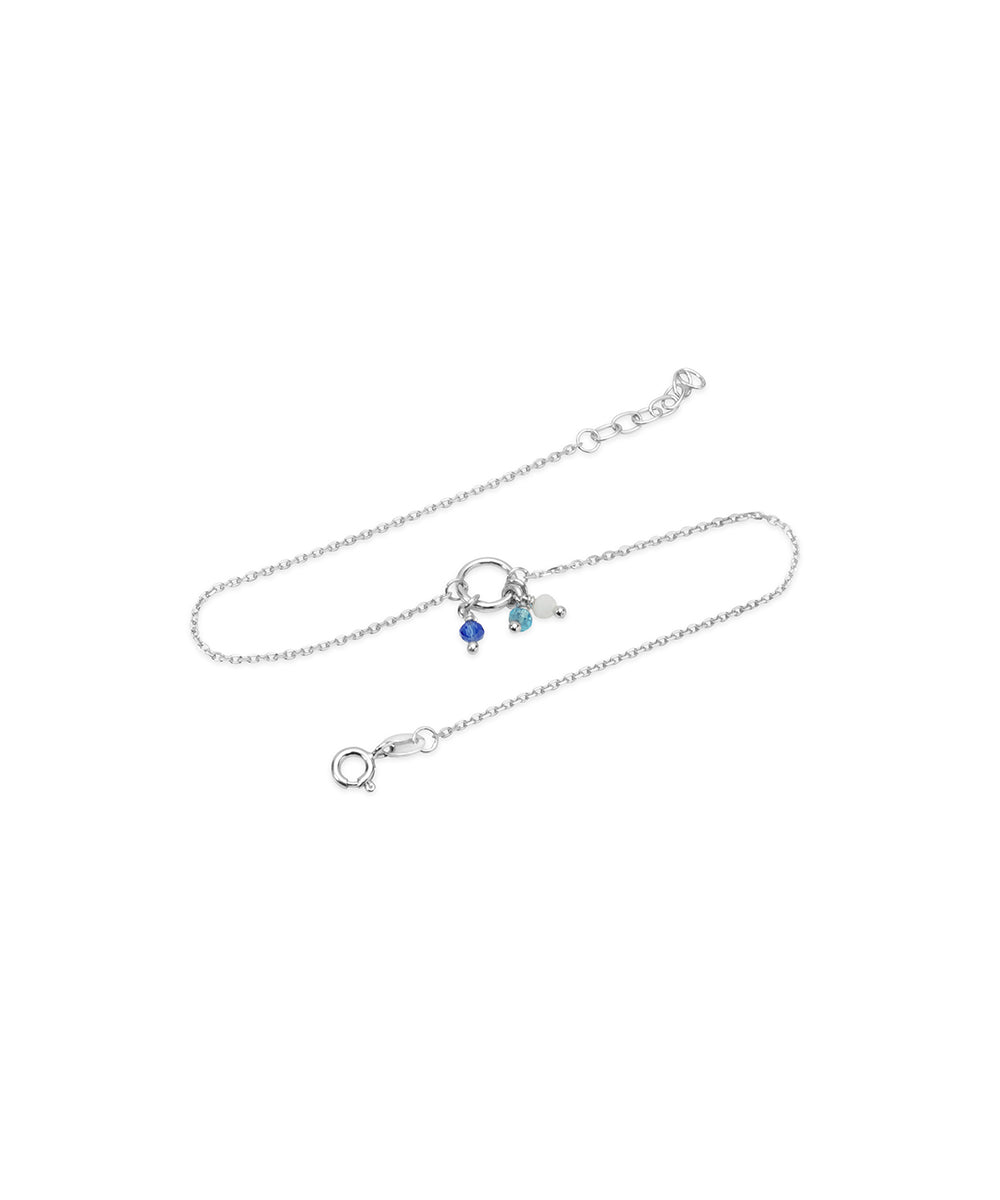 Silver Blue Beads Charm Anklet