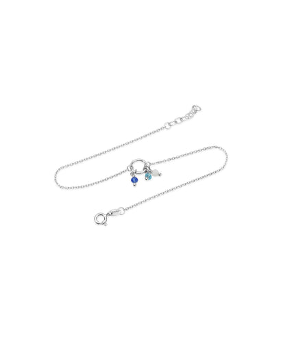 Silver Blue Beads Charm Anklet