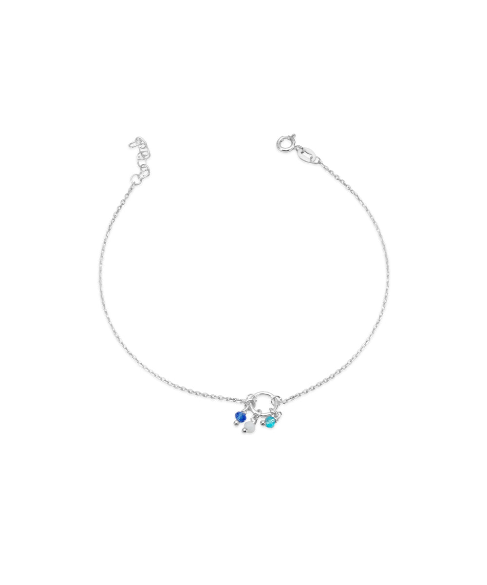 Silver Blue Beads Charm Anklet
