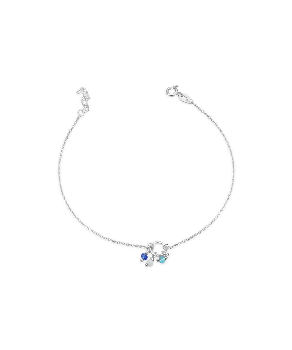 Silver Blue Beads Charm Anklet