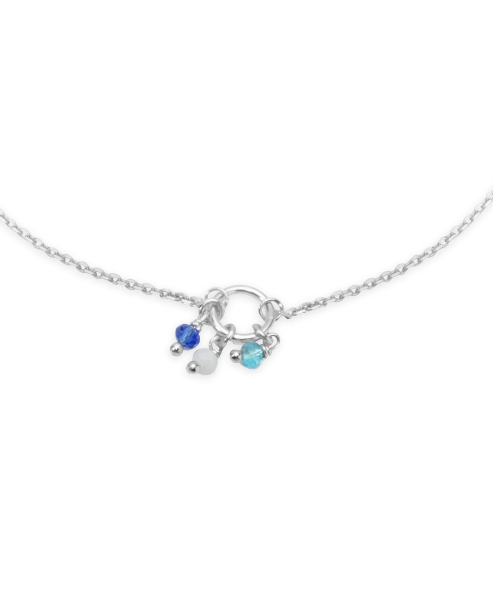 Silver Blue Beads Charm Anklet