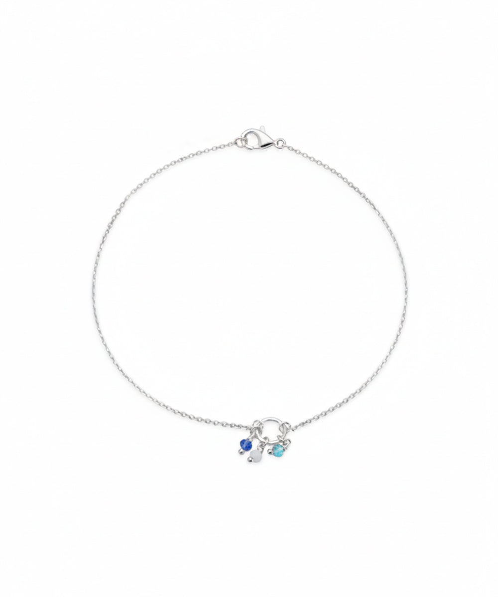 Silver Blue Beads Charm Anklet