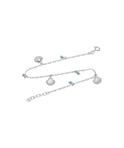 Silver Textured Shell and Bead Chain Anklet