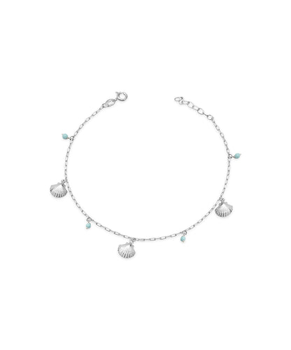 Silver Textured Shell and Bead Chain Anklet
