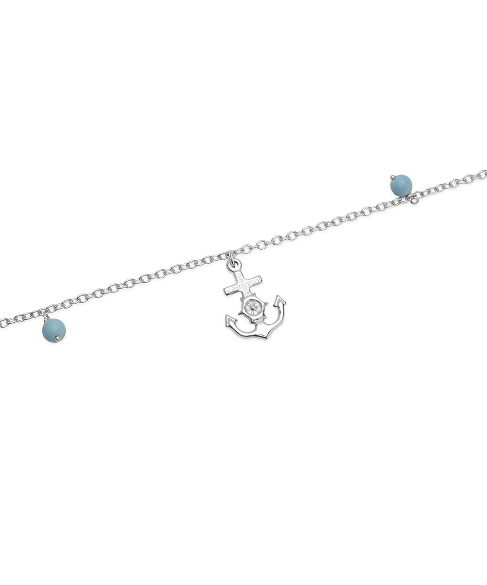 Silver Nautical Anchor Charm Anklet