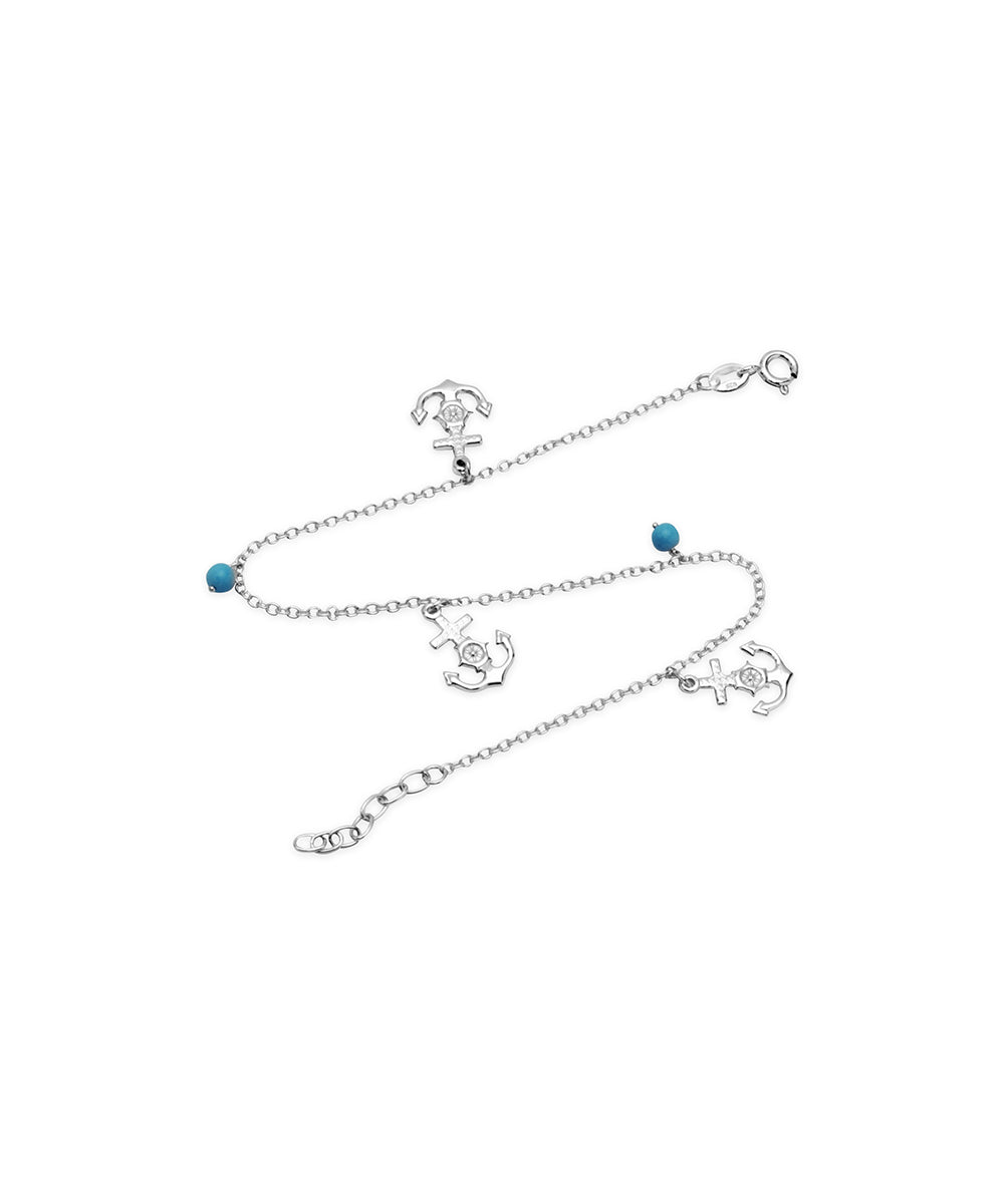 Silver Nautical Anchor Charm Anklet