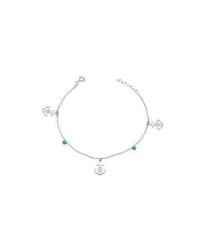 Silver Nautical Anchor Charm Anklet