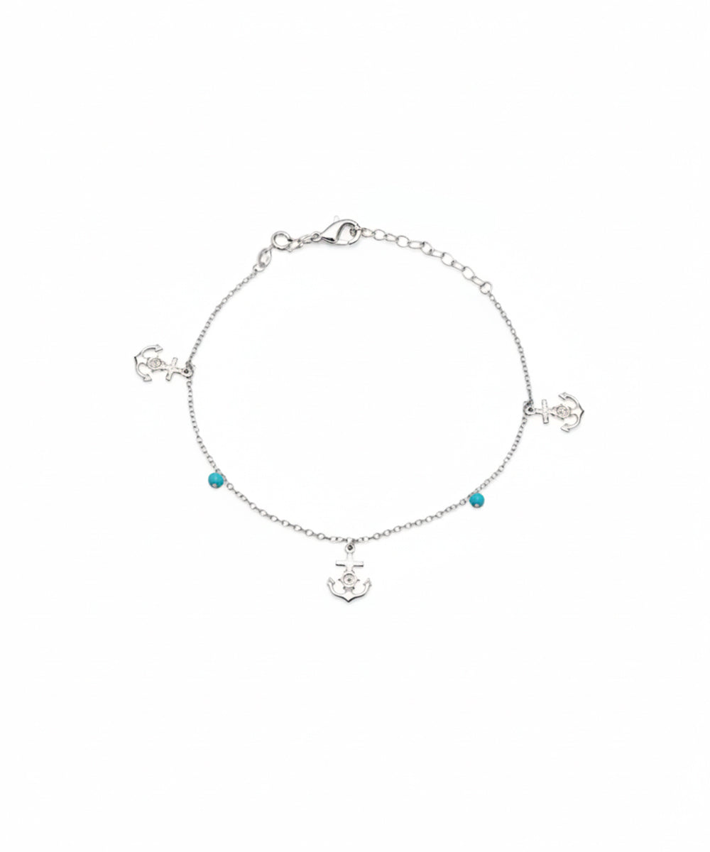 Silver Nautical Anchor Charm Anklet