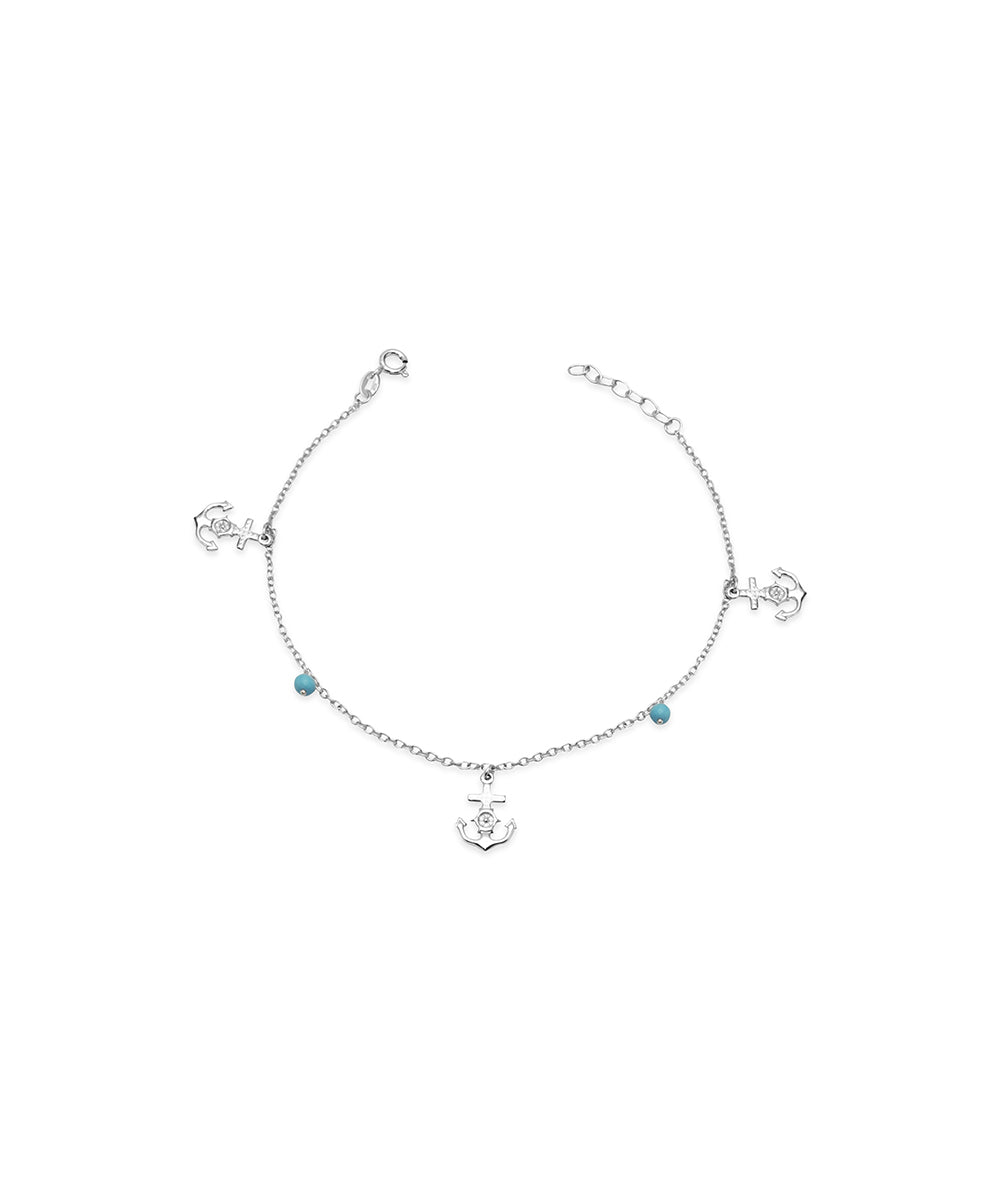 Silver Nautical Anchor Charm Anklet