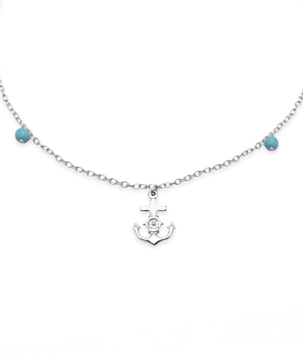 Silver Nautical Anchor Charm Anklet