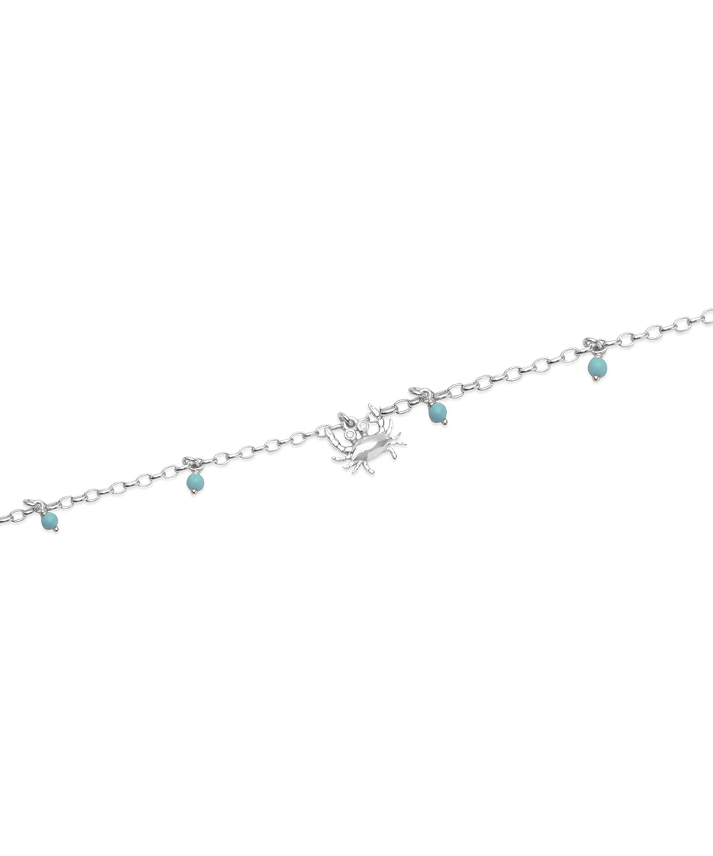 Silver Crab and Turquoise Bead Seaside Anklet
