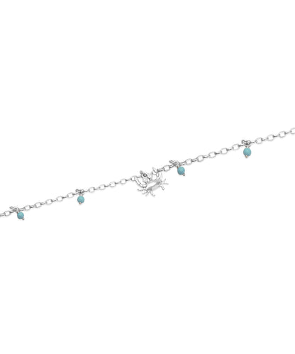 Silver Crab and Turquoise Bead Seaside Anklet