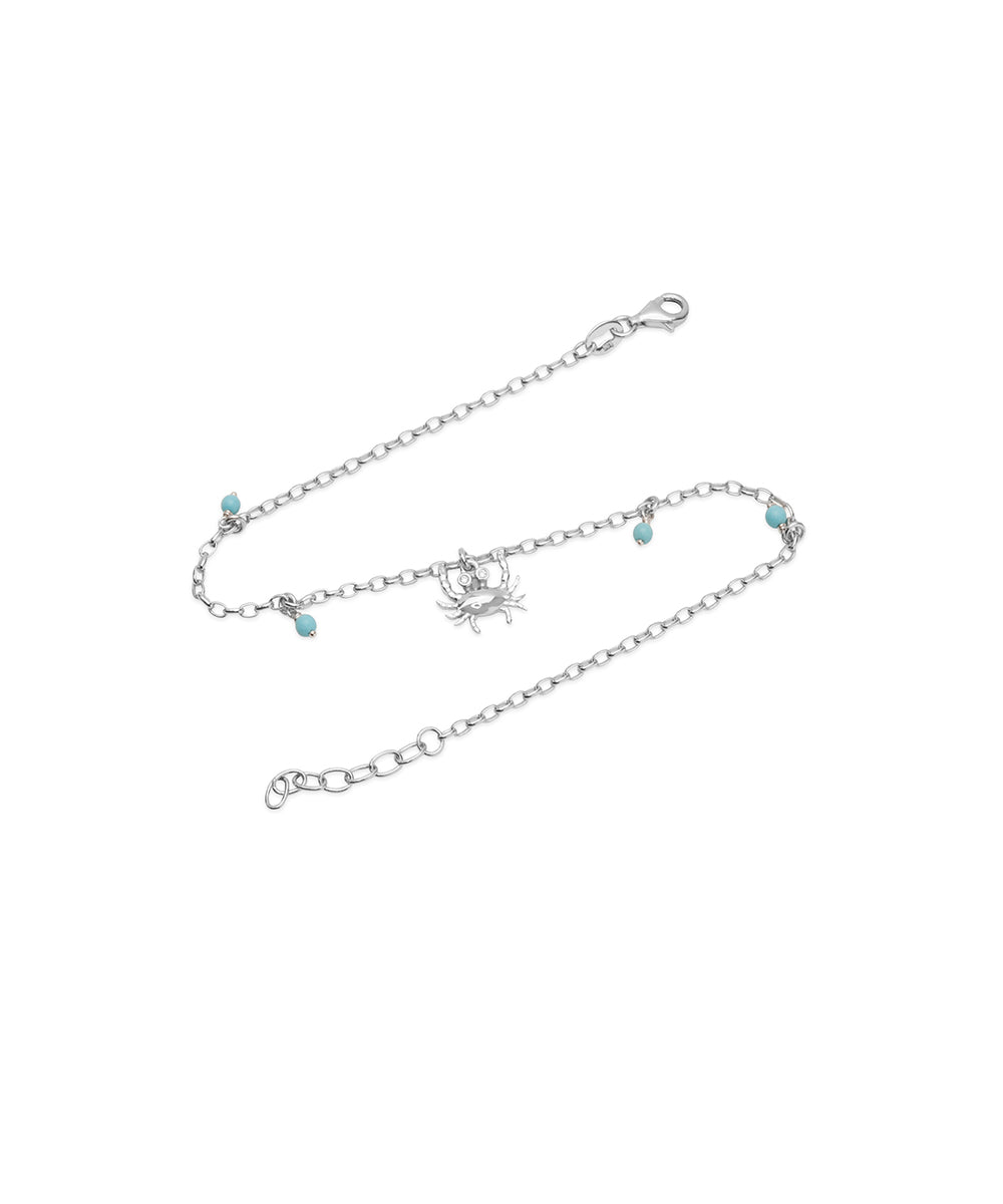 Silver Crab and Turquoise Bead Seaside Anklet
