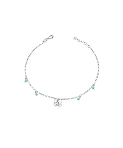 Silver Crab and Turquoise Bead Seaside Anklet