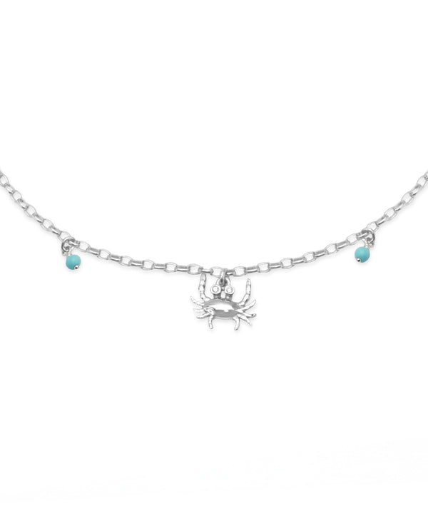 Silver Crab and Turquoise Bead Seaside Anklet