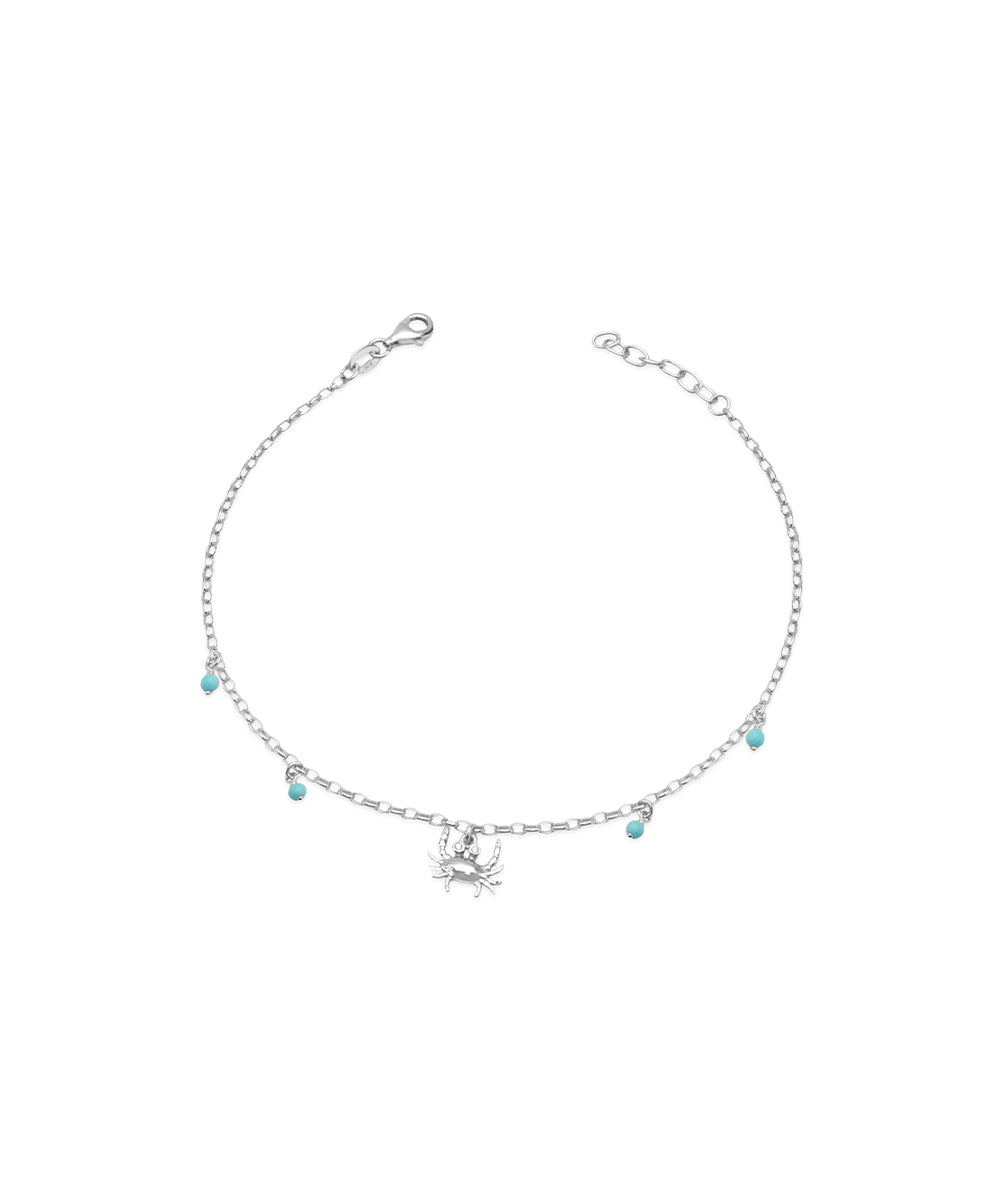 Silver Crab and Turquoise Bead Seaside Anklet