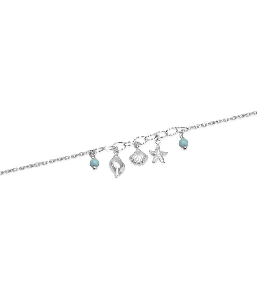 Silver Ocean Life Charm Anklet