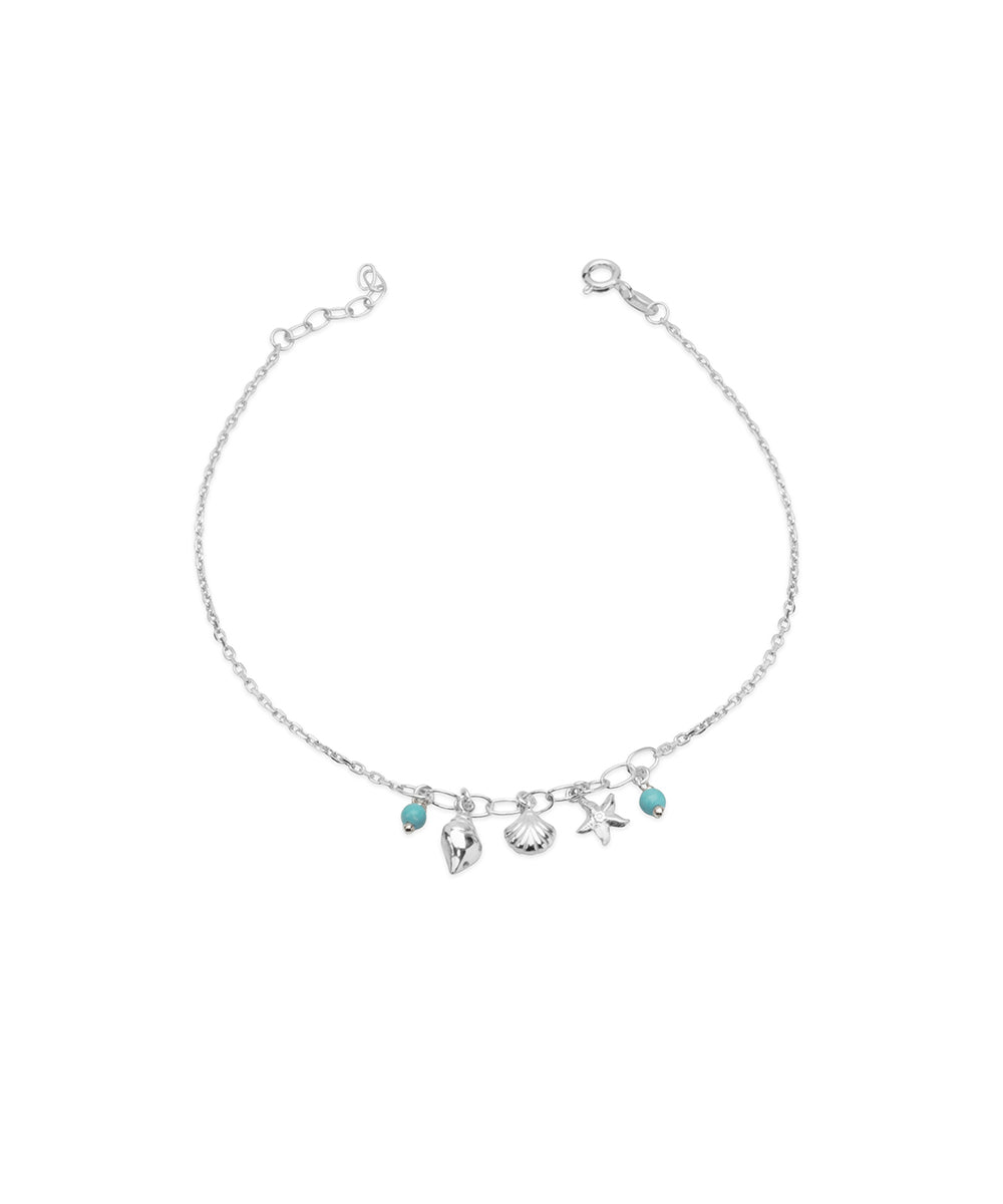 Silver Ocean Life Charm Anklet