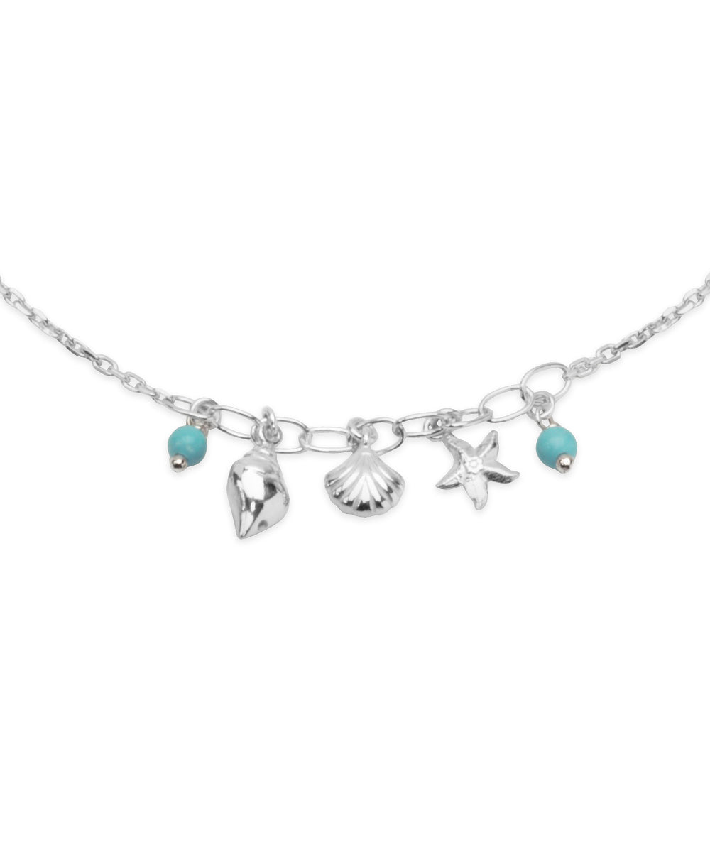 Silver Ocean Life Charm Anklet