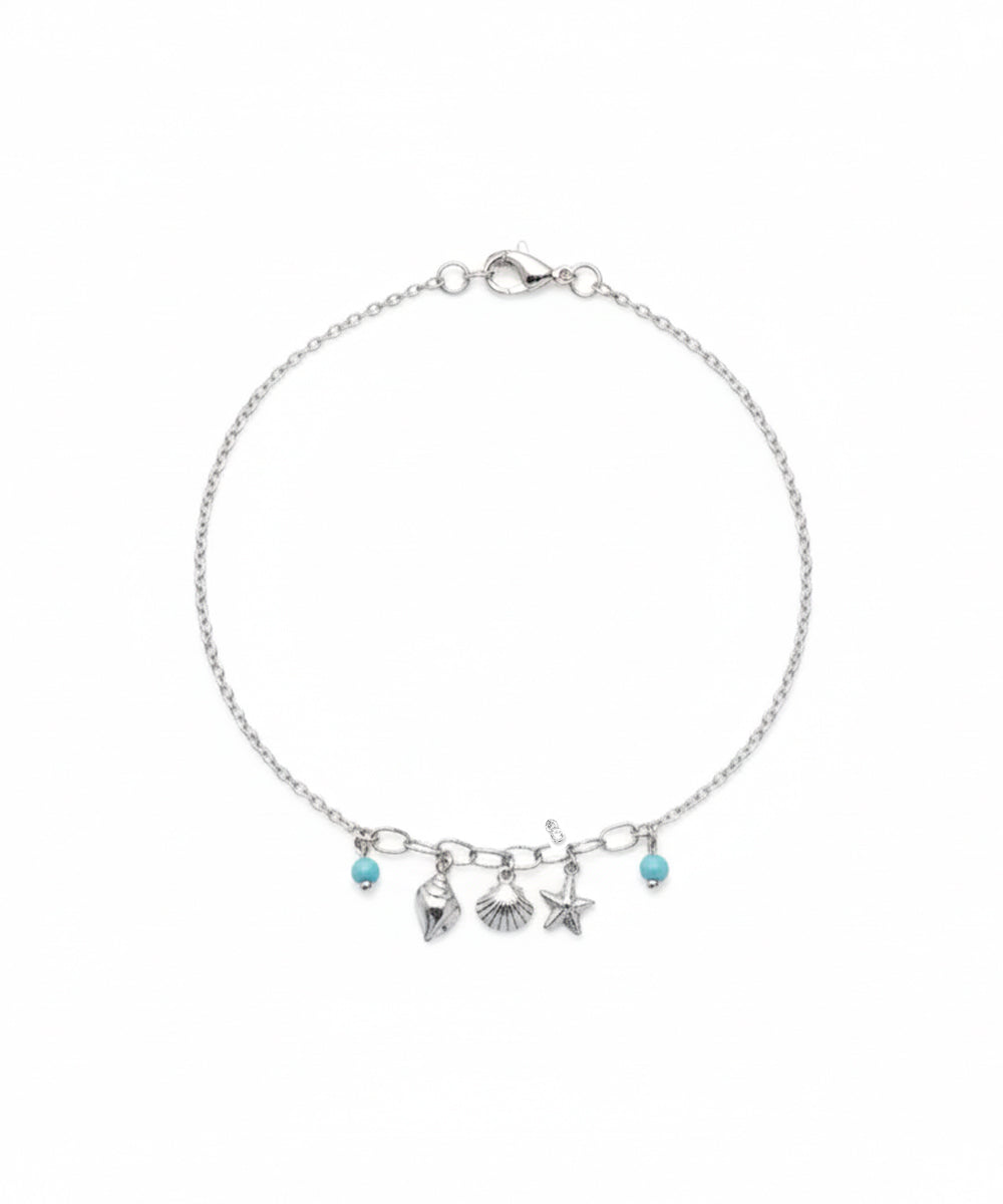 Silver Ocean Life Charm Anklet