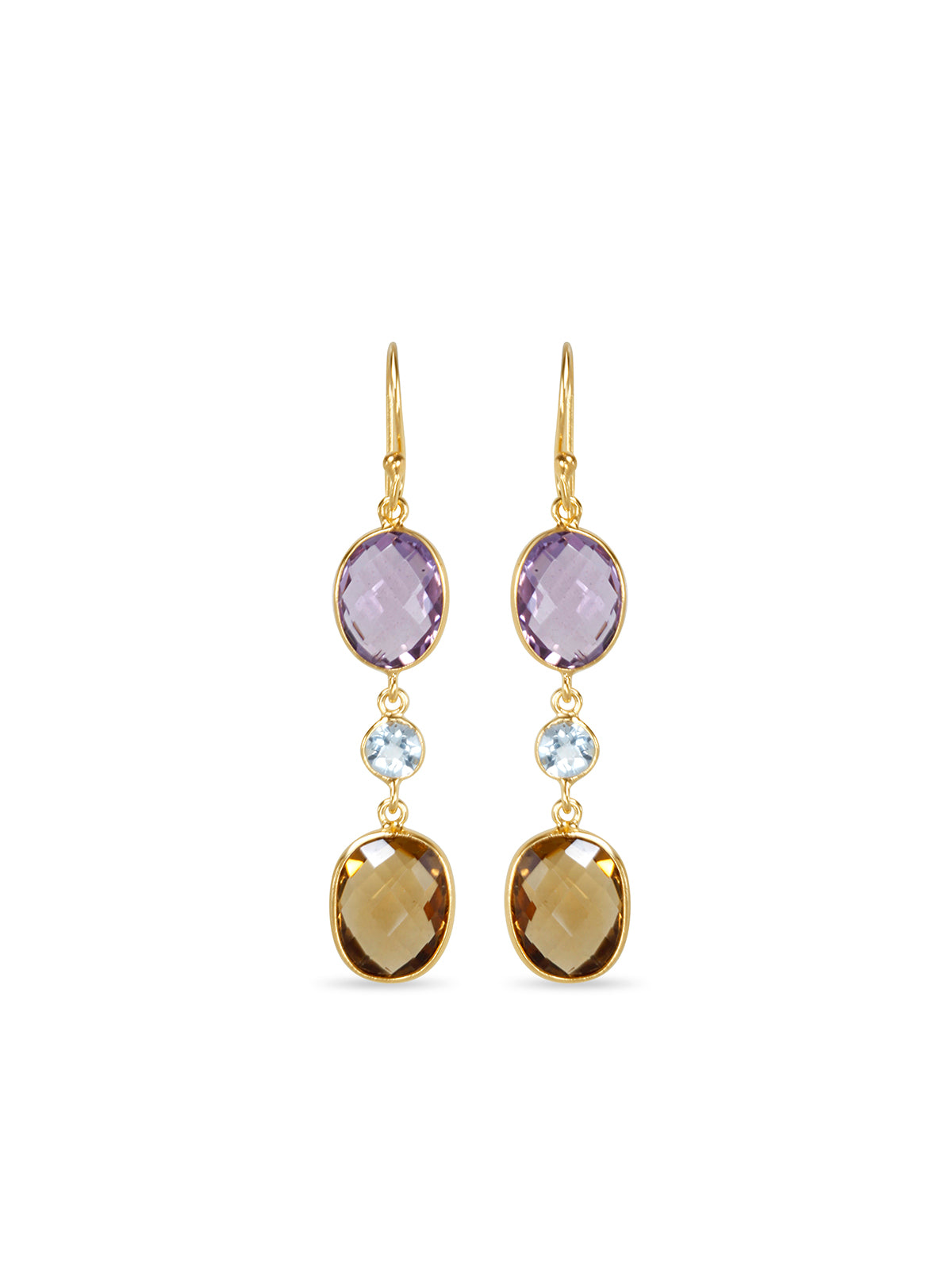 Amethyst Honey Citrine Oval Earrings